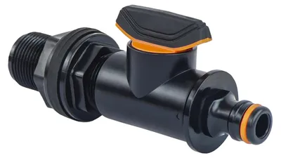 Produktbild von Regentonnendurchführung Tankdurchführung Wasserdurchführung - 3/4 Zoll Schnellkupplung - Mit Absperrhahn - Außengewinde 26,44 mm