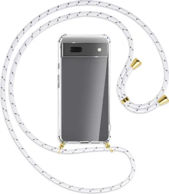 Produktbild von Handykette Backcover-Schutzhülle mit Band (Metall goldfarben) für Google Pixel 6a - weiß/grau