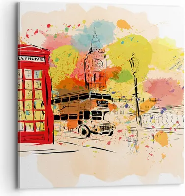 Produktbild von Bild auf Leinwand - Leinwandbild - London Bus - 70x70cm - Wand Bild - Wanddeko - Wandbilder - Leinwanddruck - Bilder - Kunstdruck - Wanddekoration - Leinwand bilder - Wandkunst - AC70x70-3920