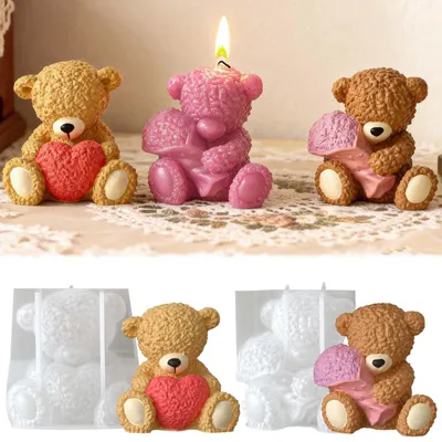 Produktbild von 2-teiliges Silikonformen-Set, Gießformen, Bärenkerzenformen, Osterherz, Epoxidharz, Gipsblumen-Kerzenhalter-Set