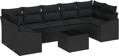 Produktbild von Möbel 8-teiliges Garten-Sofa-Set mit Kissen Schwarz Poly-Rattan - Gartensofas 3355312