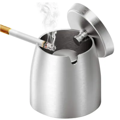 Produktbild von Aschenbecher mit Deckel, winddichter und regendichter Edelstahl-Aschenbecher, kein Rauch und kein Geruch, geeignet für den Innen- und Außenbereich