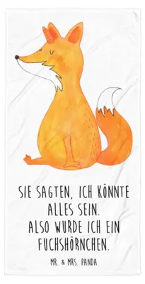 Produktbild von Mr. & Mrs. Panda Strandtuch Einhorn Fuchs - Weiß - Geschenk, Unicorn, Unicorns, Großes Badehandtuch, Fuchshörnchen, Einhörner, Füchse, Duschtuch, Duschhandtuch, Handtuch