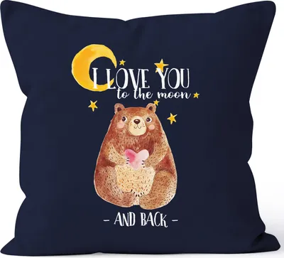 Produktbild von Kissenbezug Bär mit Herz Watercolor I love you to the moon and back Geschenk-Kissen Liebe 40x40 Baumwolle MoonWorks® navy 40cm x 40cm