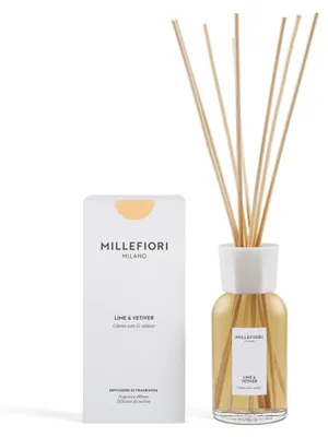 Image de Diffuseur d'ambiance Millefiori Milano, senteur citron vert et vétiver, avec bâtonnets (77DDLR)
