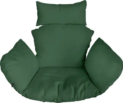A green cushion set for a hanging chair, presented against a white background.