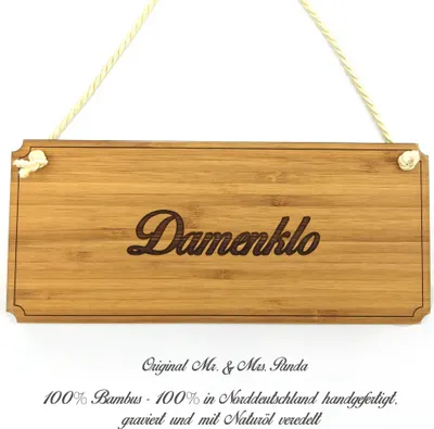 Produktbild von Mr. & Mrs. Panda Wegweiser Damenklo - Geschenk, Holzschild, Geschenkidee, Hinweisschild, Landhaus, Schild, Türschild, Graviert, Holz, Shabby
