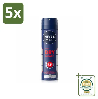Imagen del producto de 5 unidades de NIVEA MEN Desodorante en aerosol Dry Impact, 150 ml - Paquete ahorro