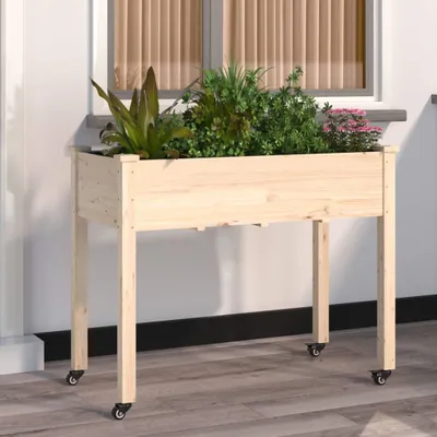 Produktbild von "2024"Modernen Pflanzkübel mit Einsatz und Rollen 118x59x80cm Massivholz Tanne Beete Design390410