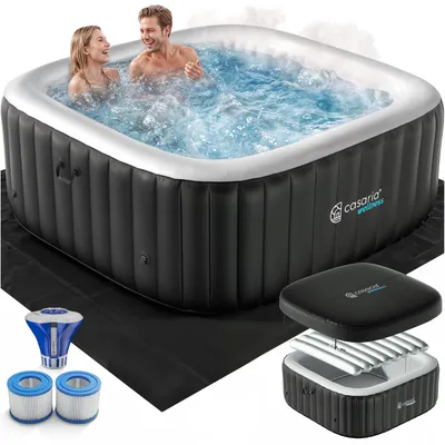 Immagine prodotto di CASARIA Piscina Idromassaggio Gonfiabile Quadrata 178 x 178 cm 6 Persone Vasca SPA Esterna Interna 140 Getti Protezione Antigelo con Filtro Accessori