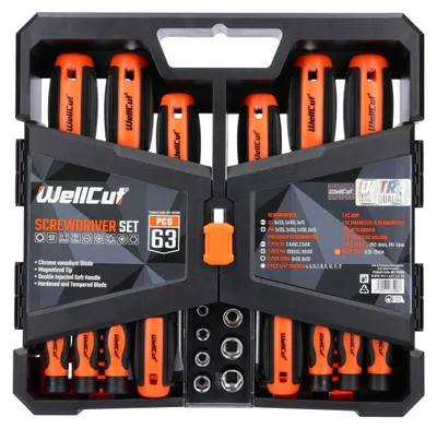 Image de Jeu de tournevis de 63 pièces, avec cliquet et manche antidérapant, embouts magnétiques, idéal pour les travaux de bricolage