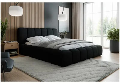Produktbild von MEBLINI Polsterbett 200x200 mit Lattenrost und Matratze - Schwarz Boucle/H3 Matratze - SOFINA - Bubble Bett - Cloud - Marshmallow Bed - Kopfteil Bett mit Stauraum - Betten