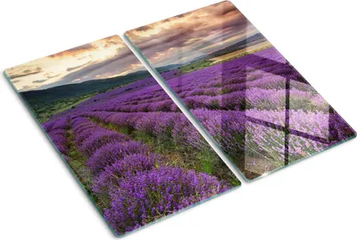 Produktbild von Tulup Glas-Herdabdeckplatte - 2x30x52cm - Glaskeramikkochfeld-Abdeckung Spritzschutz Zweiteilig Lavendelfeld
