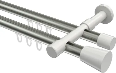 Produktbild von Interdeco Innenlaufstange / Gardinenstange mit Innenlauf Edelstahl-Optik / Weiß, Typ Prestige Sitra (Konus), 20 mm Ø 2-läufig, 180 cm