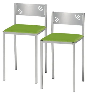 Productafbeelding van ASTIMESA Twee keukenhokkers met een lage rugleuning, bekleed met groen kunstleer, en een zitvlak