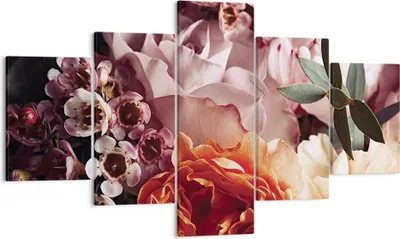 Produktbild von Bild auf Leinwand - Leinwandbild - 5 Teile - Blumen Getreide Rosen - 125x70cm - Wand Bild - Wanddeko - Wandbilder - Leinwanddruck - Bilder - Wanddekoration - Leinwand bilder - Wandbild - EA125x70-4692