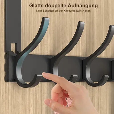 Produktbild von OKWISH Türgarderobe - Haken - Türhaken - Kleiderhaken Tür - Türgarderobe schwarz - Türgarderobe zum einhängen - Türhacken Edelstahl - Matt Schwarz