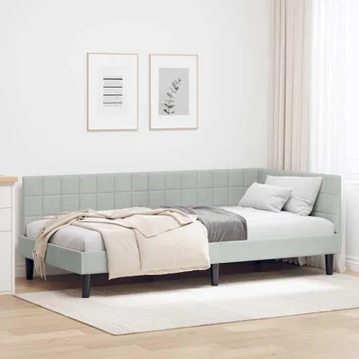 Produktbild von "Schlussverkauf" Einzelbett 1 PLACE - EckBettgestell einzel - mit Kopfteil - Hellgrau 100 cmx200 cm Samt C3082