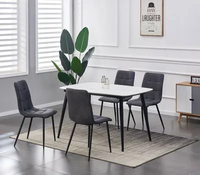 Produktbild von MCCDirect Esszimmerstuhl Henri im 4er Set aus Kunstvelourleder mit Metallbeinen, Designerstuhl, Küchenstuhl, in 4 Farben erhältlich (Dunkelgrau)