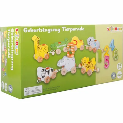 Produktbild von SpielMaus Holz Geburtstagszug Tierparade, 13-teilig