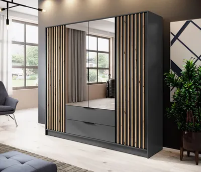 Image de Armoire « Nelly » à portes battantes, couleur graphite, chêne Artisan, largeur 206 cm