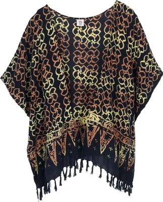 Produktbild von Kurzer Farbenfroher Sommer Kimono, Kaftan, Strandjäckchen - Schwarz, Damen, Viskose, Kimono