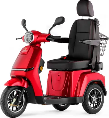 Produktbild von Veleco Turris - mit verstellbarem Kapitänssitz, intuitiv zu bedienender Mobilitätsscooter, komplett montierte Behindertenhilfe (Rot)