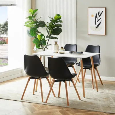 Produktbild von Essgruppe Esstisch mit 4 Stühlen Rechteckig Weiß/Schwarz 110x70cm