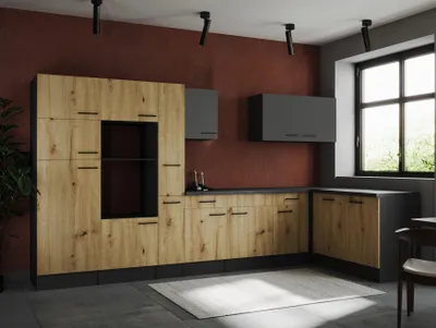 Produktbild von L Küche Leerblock Winkelküche Grau Matt Artisan Eiche Oliver 370x172 cm Respekta