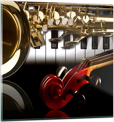 Produktbild von Bilder auf glas - Klaviertasten Musik Instrumente - 40x40cm - Glasbilder - Wandbilder - Kunstdruck - zum Aufhängen bereit - Wanddekoration aus Glas - Glas Bilder - Wandbild auf Glas - GAC40x40-2679
