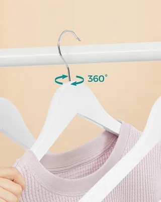 Produktbild von Famanu Holzkleiderbügel für Anzüge, Set von 20, massiv, mit Schulterkerbungen, rutschfest, 360° drehbare Haken, weiß