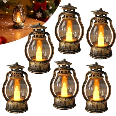 Produktbild von 6 Stück Mini Laterne LED, Retro Laterne, Kleine Latern Halloween Deko, Tischdeko Weihnachten, Mini LED Weihnachtslaterne, Ramadan Deko Festdekoration