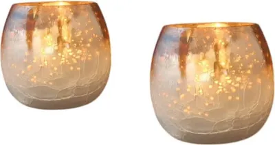 Produktbild von Stimmungsvolles 2er Set Windlicht aus Glas in Vintage Optik in Gold, Weiß