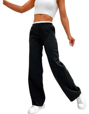 Produktbild von Damen High-Waist Stoffhose mit weitem Bein und Stretchbund Schwarz/L/40