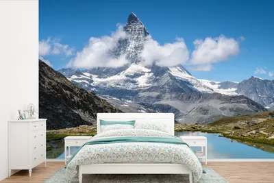 Produktbild von MuchoWow® Fototapete für Wohnzimmer oder Schlafzimmer Wandtapete Vinyl Motivtapete Schweizer Matterhorn am Nachmittag neben dem Riffelsee in Zermatt - 525x350 cm - Das Hintergrundbild
