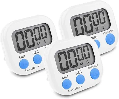 Zdjęcie produktu dla 3-cyfrowy zegar kuchenny, biały, z funkcją stopera i uchwytem magnetycznym, głośny alarm, duży wyświetlacz LCD, idealny do pieczenia, na siłownię i treningi sportowe
