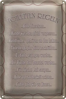 Produktbild von Blechschild Spruch 20x30cm Toiletten Regeln bitte hinsetzen