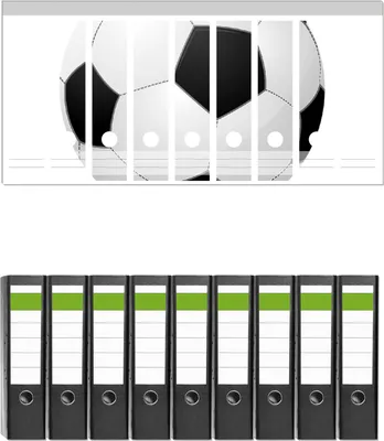 Produktbild von Wallario 9 Stück breite Ordner inkl. Klebeetiketten mit Motive Fußball klassisch vor weißem Hintergrund -  Set mit Rückenschildern / Ordnerrücken Stickern