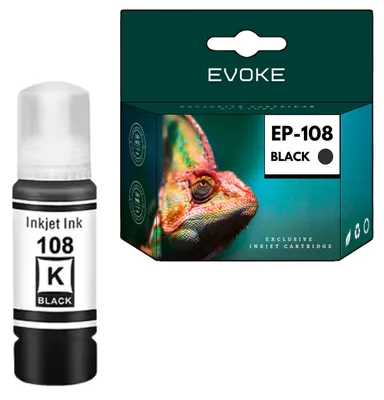Produktbild von Evoke-Tintenpatrone, kompatibel mit dem Epson-Drucker 108 C13T09C14A, Schwarz, 70 ml, kompatibel mit EcoTank L8050 und L18050