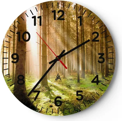 Produktbild von Wanduhr - Rund - Glasuhr - Bäume Sonne Natur - 40x40cm - Schleichendes Uhrwerk - Lautlos - zum Aufhängen bereit - Dekoration Modern - Wanddekoration aus Glas - C4AR40x40-0156