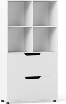 Obrázok produktu pre Knižnica so 4 kockami a 2 zásuvkami, 130 cm, biela