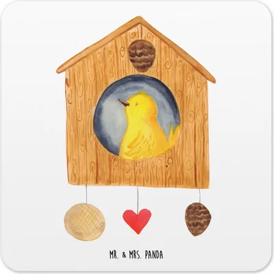 Produktbild von Mr. & Mrs. Panda Getränkeuntersetzer Vogel Haus 6er Set - Weiß - Geschenk, Familie, Lustige Sprüche, Tassenuntersetzer, Wohnung, Design Untersetzer, Glas-Untersetzer