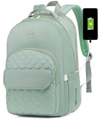 Immagine prodotto di Zaino da donna, 17,3 pollici, zaino per laptop, zaino da scuola, zaino da giorno, zaino da viaggio, zaino da lavoro, colore verde