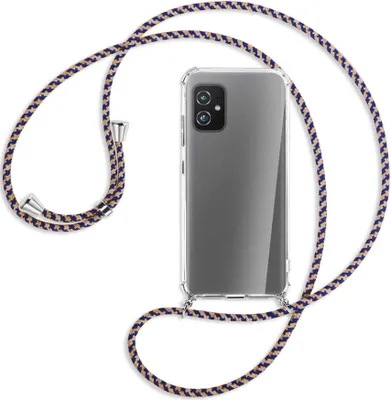 Produktbild von Handykette Backcover-Schutzhülle mit Band (Metall silberfarben) für Asus Zenfone 8 - blau+beige