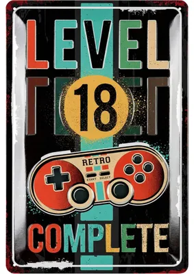 Produktbild von Blechschild 18 Schild Geburtstag - LEVEL 18 COMPLETE - Deko 18 Geburtstag Mann, 18 Geburtstag Deko für Gamer, lustiges Geburtstagsschild 18