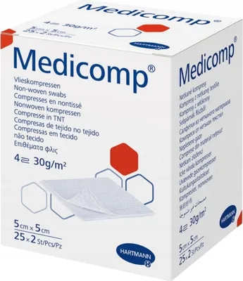 Zdjęcie produktu dla Medicomp Kompresy jalowe wlokninowy 5 x 5 cm, 50 sztuk