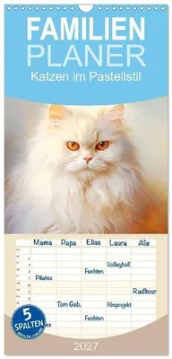 Produktbild von Familienplaner 2027 - Katzen im Pastellstil mit 5 Spalten (Wandkalender, 21 x 45 cm) CALVENDO