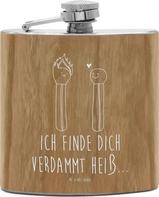 Produktbild von Mr. & Mrs. Panda Flachmann Streichhölzer - Transparent - Geschenk, Holz, Liebesbeweis, feldflasche, Liebesgeschenk, edelstahl, Aus, Hip Flask