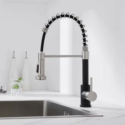 Immagine prodotto di Rubinetto da cucina nero con doccetta estraibile, acciaio inossidabile, orientabile a 360°