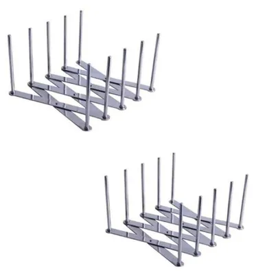 Two identical metal racks are shown against a white background.